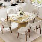 MALOL 47"-63" Extendable Round to Oval Dining Table Chairs Set for 4-8, Modern Wooden Kitchen Table and Chairs with Hidden Storage and Fluted Design for Dining Room/Small Space(Natural Wood and Brown)
