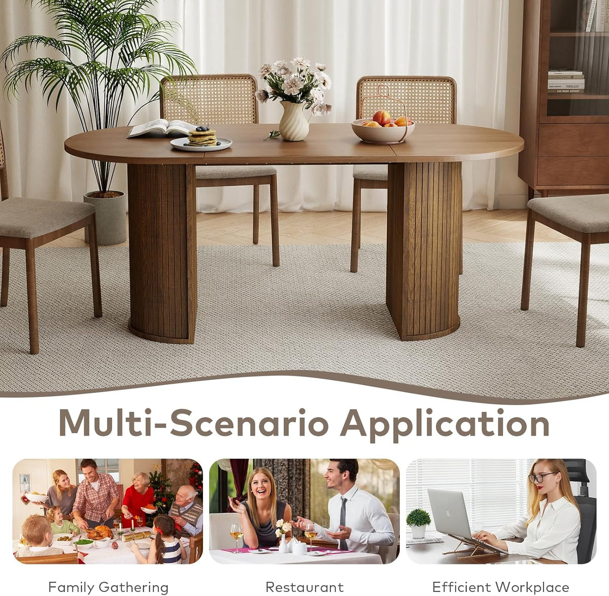SoarFlash 70.8" Oval Dining Table for 4-6 Person Kitchen Table with Semi-Cylindrical Legs Base Modern Farmhouse Dinner Tables for Dining Living Receiption Room (Brown)