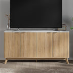 59'' Sideboard Buffet Cabinet with Storage, Fluted Cabinet with Rounded Corners, Modern Buffet Table Accent with 4 Doors for Coffee Bar, Console Table,Oak