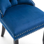 Set of 2 Upholstered Velvet Dining Room Chairs with Nailed Trim and Pulling Ring (Blue)