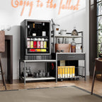 kepptory Mini Fridge Stand with Storage, Mini Refrigerator Stand with Power Outlet, Wine Fridge Table with Movable Storage Basket, Heavy Duty Beverage Refrigerator Table for Dorm Home Use, Gray