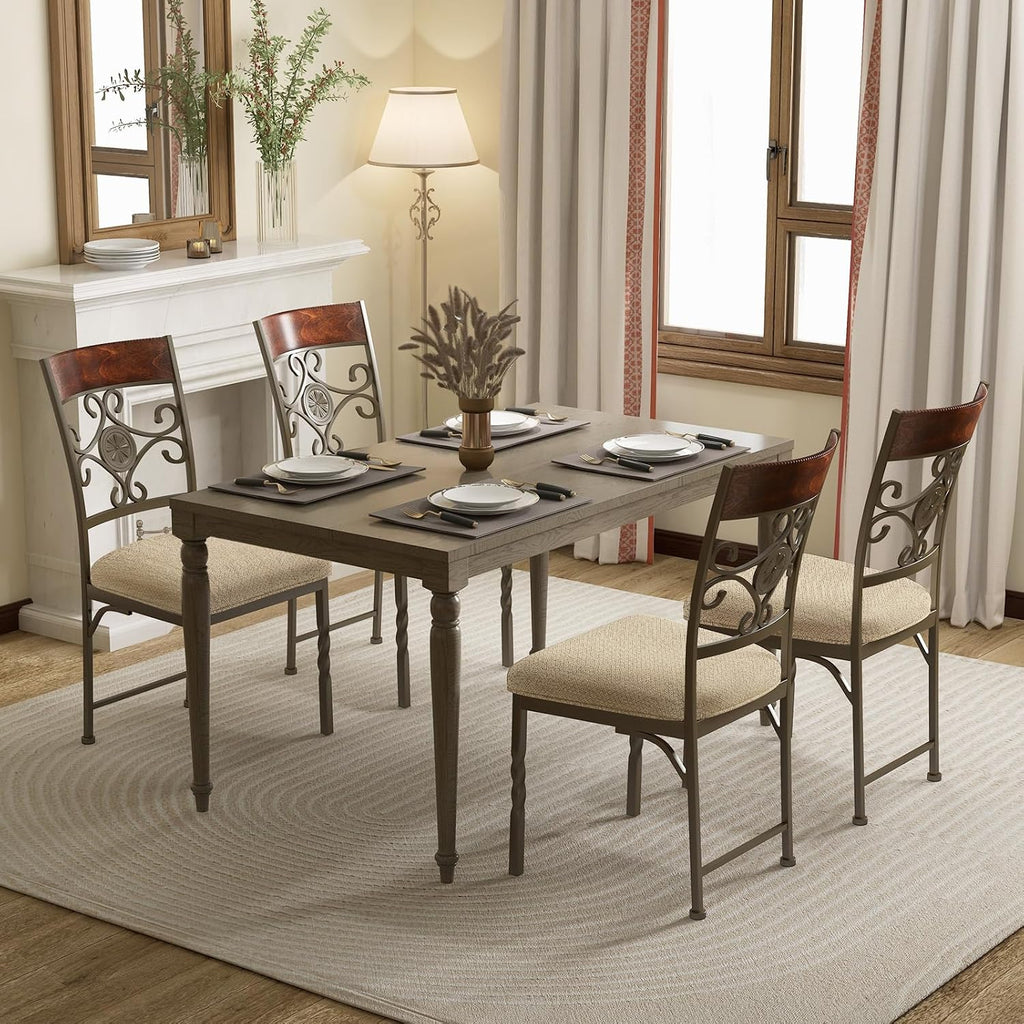 GOFLAME Dining Chairs Set of 2, Upholstered Kitchen Chairs with Padded Seat & Ergonomic Backrest, Farmhouse Armless Side Chairs with Metal Frame for Dining Room, Restaurant, Brown