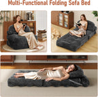 Folding Sofa Bed, Convertible Sleeper Chair with Back Support and Pillow | Foldable Couch for Living Room/Guest Use/Home Office, Foldable Chair Bed for Adults, Dark Gray