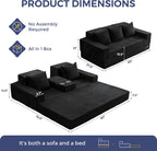 MAXYOYO Sofa Bed, 80-Inch Oversized Loveseat, 2 Cup Holders | Corded Black 4-in-1 Couch Converts Into a Floor Sofa or Chair; Sofa-in-a-Box Design Requires No Assembly.