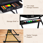 ZENY Adjustable Drafting Table with Stool Tilting Drawing Desk Artist Table | with Outlet, Storage Drawers, Art Craft Workstation for Home Office Reading, Writing, Crafting, Black