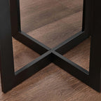 LEEMTORIG Round Glass End Table for Living Room, 23.8" Dia. x 24.4" H Modern Circle End Table with 8mm Thickened Tempered Glass, 2-Tier Side Table with Unique Wood Shelf, Black Metal Frame, CJZ-B2616
