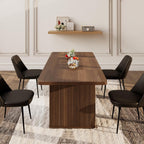 71 inch Rectangular Wood Dining Table for 6-8 People, Modern Fluted Pedestal Kitchen Table, Heavy Duty Waterproof Thickened Tabletop, Farmhouse Long Dinner Table for Home Restaurant, Walnut Brown