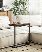 TUTOTAK C Shaped End Table, Tilting Laptop Stand Side Table, Under Couch Table for Living Room Bedroom, Brown TB01BB089