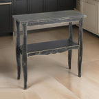 Benzara Rena Side End Table with Scallop Trim- 28 Inch Rustic Black Mahogany