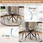 Round Dining Table Set for 4, 39" Glass Dining Table Set with Black Adjustable X-Shaped Metal Leg&4 Clear Acrylic Chairs with Chrome Legs, Small Space-Saving Table Set Ideal for Kitchen, Dining Room