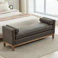 End of Bed Bench for Bedroom, 66.34'' Long King Size Vegan Leather Bench with Arms Upholstered Shoe Bench for Entryway, Hallway, Cloakroom, Window Bench (Grey PU).