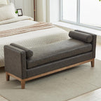 End of Bed Bench for Bedroom, 66.34'' Long King Size Vegan Leather Bench with Arms Upholstered Shoe Bench for Entryway, Hallway, Cloakroom, Window Bench (Grey PU).