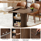 MALOL 47"-63" Extendable Round to Oval Dining Room Table Chairs Set for 4-8, Modern Wooden Kitchen Table and Chairs with Hidden Storage and Fluted Design for Dining Room/Small Space(Walnut and Brown)