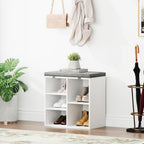 Shoe Bench with Padded Seat, 20'' Shoe Storage Bench with Adjustable Shelves & Side Pockets, 5 Cubes Storage Organizer for Entryway, Porch, Mudroom, Hallway(20''x12''x21''), White