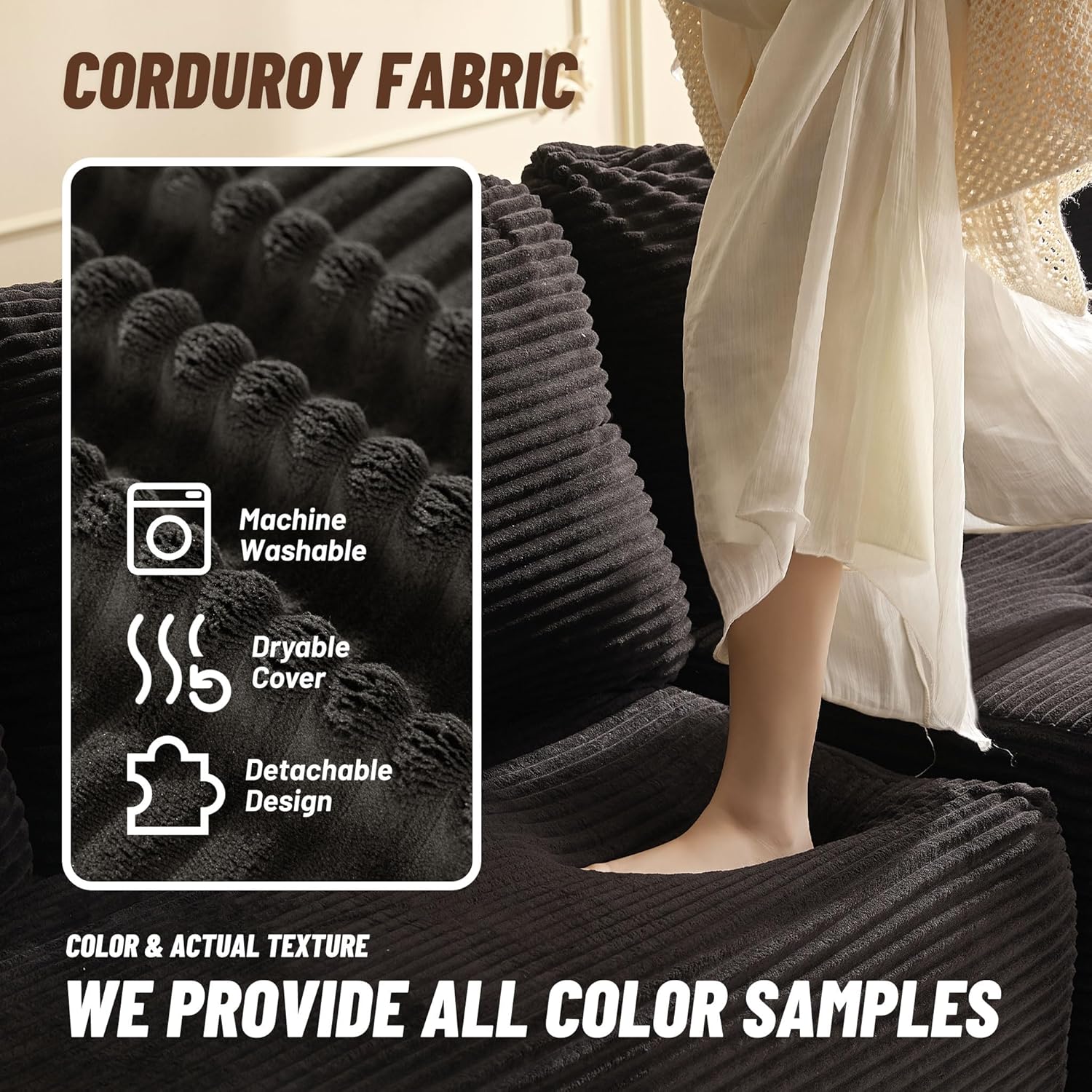 Afuson Cozy Square Ottoman, Comfortable Seating, No Assembly Required, Black