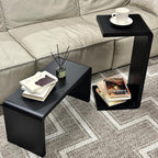 C Shaped End Table, Solid Wood Sofa Side Table for Couch, Bed, and Living Room, Space-Saving Small Snack Table for Bedroom, Office, or Balcony, Wooden Nightstand for Laptop and Narrow Spaces