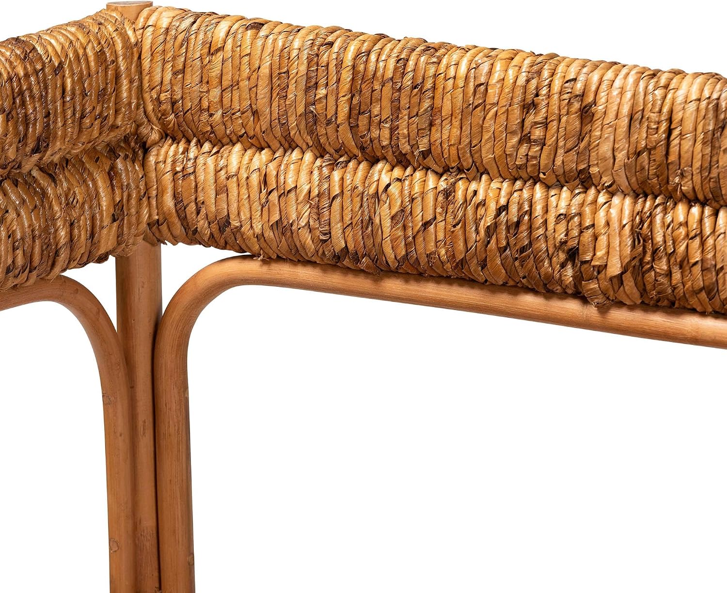 Bali & pari Adisa Natural Rattan Bench - Handcrafted Banquette with Woven Seagrass Seat and Open Back, Coastal Boho Accent Seating for Entryway, Dining or Living Room
