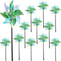 winemana 12 Pcs Reflective Pinwheels Outdoor, Wind Spinners for Yard & Garden, Sparkly Bird Repellent Windmill Scare Birds Away, Deterrent Devices for Outside Patio Lawn Spring Decor (Green)
