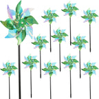 winemana 12 Pcs Reflective Pinwheels Outdoor, Wind Spinners for Yard & Garden, Sparkly Bird Repellent Windmill Scare Birds Away, Deterrent Devices for Outside Patio Lawn Spring Decor (Green)