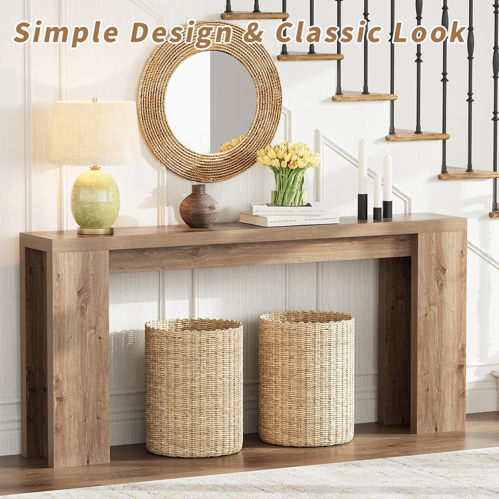 karlott 70.9" Extra Long Console Table, Farmhouse Entryway Table, Brown | Thickened Base Wooden Sofa Table, Behind Couch Table, Farmhouse Accent Table, Suitable for Hallway, Entrance and Living Room