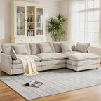 KIVENJAJA 111.5" W L Shaped Modular Cloud Sectional Sofa Couch for Living Room, Comfy Chenille Deep Seat 3 Seater Couch with Ottoman Chaise for Apartment Dorm, Camel