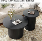 LUXOAK Nesting Coffee Table Set of 2, Mid Century Modern Round Coffee Tables, Wood Slat Side Table Set for Living Room, Office, Balcony, Textured Black