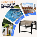 Outdoor Ottoman Patio Footstool 2 Set Modern Breathable Metal Frame Foot Rest Brown