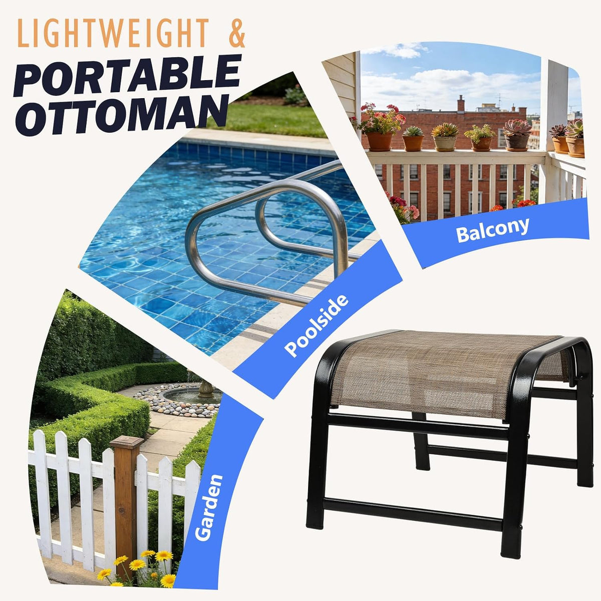Outdoor Ottoman Patio Footstool 2 Set Modern Breathable Metal Frame Foot Rest Brown
