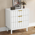 RoyalCraft 3 Drawer Nightstand, Modern Fluted Chest of Drawers, Wooden Storage Night Stand Side Table with Chic Edge Pull, Perfect for Bedroom, Living Room, Entryway, White