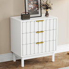 RoyalCraft 3 Drawer Nightstand, Modern Fluted Chest of Drawers, Wooden Storage Night Stand Side Table with Chic Edge Pull, Perfect for Bedroom, Living Room, Entryway, White