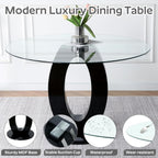 RGZ 39'' Modern Luxury Clear Glass Round Dining Table for 4-6, Glass Circle Top Kitchen Table with Elegant Silver Decorative Strips & Black Base, Small Apartment Dinner Table for Home, Living Room