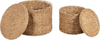 Kate and Laurel Halm Modern Woven Rattan Round Storage Side Tables, Set of 2, 20 x 17 and 16 x 14, Natural Rattan, Lift-Top End Tables for Use as Hidden Storage Baskets or Small Ottoman Tables