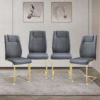 cinkehome Modern Gray Dining Chairs Set of 4 with Gold Metal Legs, High Back Upholstered Armless Side Chair for Kitchen, Dining Room, Faux Leather