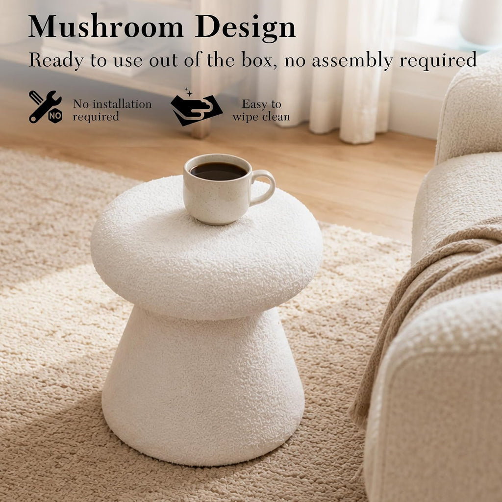 FOXHUNTER Mushroom Pouf Ottoman with 360° Rotation, White | Footstool with Sponge Filling, No Assembly Required, Soft Shoe Stool, Makeup Chair for Living Room Bedroom Entrance