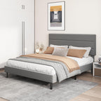 Queen Platform Bed Frame with Adjustable Linen Fabric Upholstered Headboard, Strong Slats Support, Noise-Free, No Box Spring Required, Easy Assembly for Bedroom Guest Room, Grey