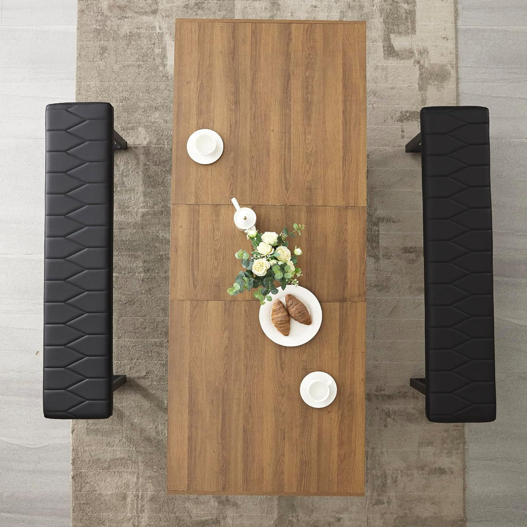 STHOUYN 63”-79” Extendable Dining Room Table, Modern Farmhouse Wooden Kitchen Table, Long Expandable Dining Table for 6 8 10, Large Expanding Tables Conference Tables (Walnut Brown)