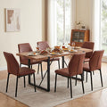 Dining Chairs Set of 6, Brown PU Leather Dining Chairs, Comfortable Upholstered Armless Kitchen Chairs with Black Metal Legs for Living Room, Dining Room, Kitchen