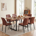 Dining Chairs Set of 6, Brown PU Leather Dining Chairs, Comfortable Upholstered Armless Kitchen Chairs with Black Metal Legs for Living Room, Dining Room, Kitchen