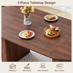 weselon 78.7" Oval Dining Table for 6-8 People, Large Kitchen Dining Table with Fluted Pedestal Base, Modern Minimalist Dining Room Table with 3-Piece Tabletop, Walnut (Chairs Not Included)
