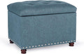 24’’ Rectangular Upholstered Storage Ottoman for Living Room | Fabric Foot Stool with Nail-head Trim- Chests and Organizers , Load Up to 350 lb, Lake Blue