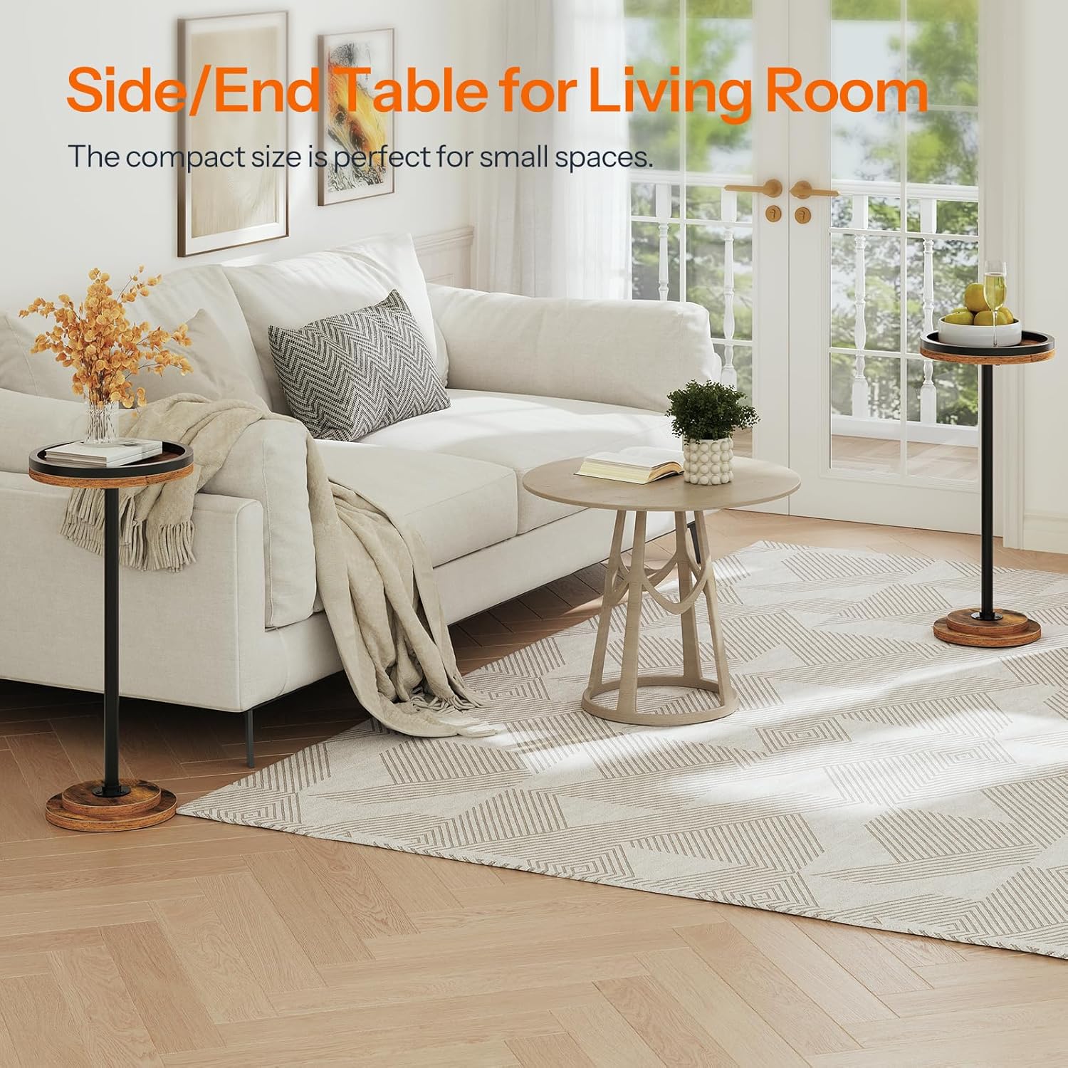 HOOBRO Small Round Side Table, Drink Table, Coffee Martini Table with Pedestal Accent for Small Spaces in Living Room, Bedroom, Sofa Couch, Rustic Brown BF168BZ01
