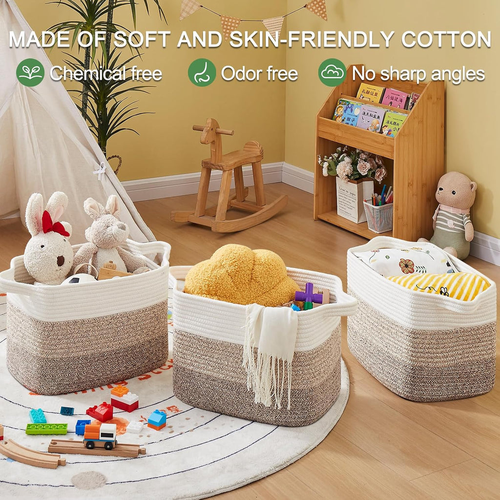 OIASKET Storage Baskets for Organizing, Woven Baskets for Shelves, Rectangle Decorative Organizer for Storage Clothes, Toy, Books, Towels Nursery Bins 3 Pack (Gradient Yellow, 15.75"x11.8"x9.85")