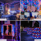 KAQ Red White & Blue Lights 115FT 300LED 4th of July Decorations Outdoor/Indoor, Extendable Plug-in Twinkle Fairy Lights Waterproof with 8 Modes&Timer Independence Day Patriotic Tree Decorations