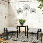 Patio Outdoor Ottoman 2 Set, Portable Footstools Textliene Metal Foot Rest Beige