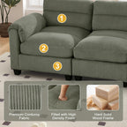 HAOMARKETS Corduroy Sofa Set, Upholstered Ottoman Footrest, Modern Living Room Furniture Sets,Green