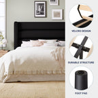 Allewie Full Size Platform Bed Frame with Velvet Upholstered Wingback Headboard, No Box Spring Needed, Under Bed Storage Space, Strong Wooden Slats, Modern Mattress Foundation, Easy Assembly, Black