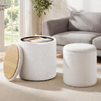 SONGMICS Vanity Stool, Set of 2, Round Storage Ottoman, Teddy Fleece | Small Coffee Table, Removable Lid, Easy Assembly, for Living Room, Bedroom, Cream White, ISLAND Collection ULOM013WD01