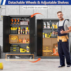 GAIOUS Metal Garage Storage Cabinet with Lock and Wheels, 45.7" Tall Metal Storage Cabinets with Locked Door and 3 Adjustable Shelves, Rolling Tool Cabinet, Utility File Cabinet for Home Office, Black