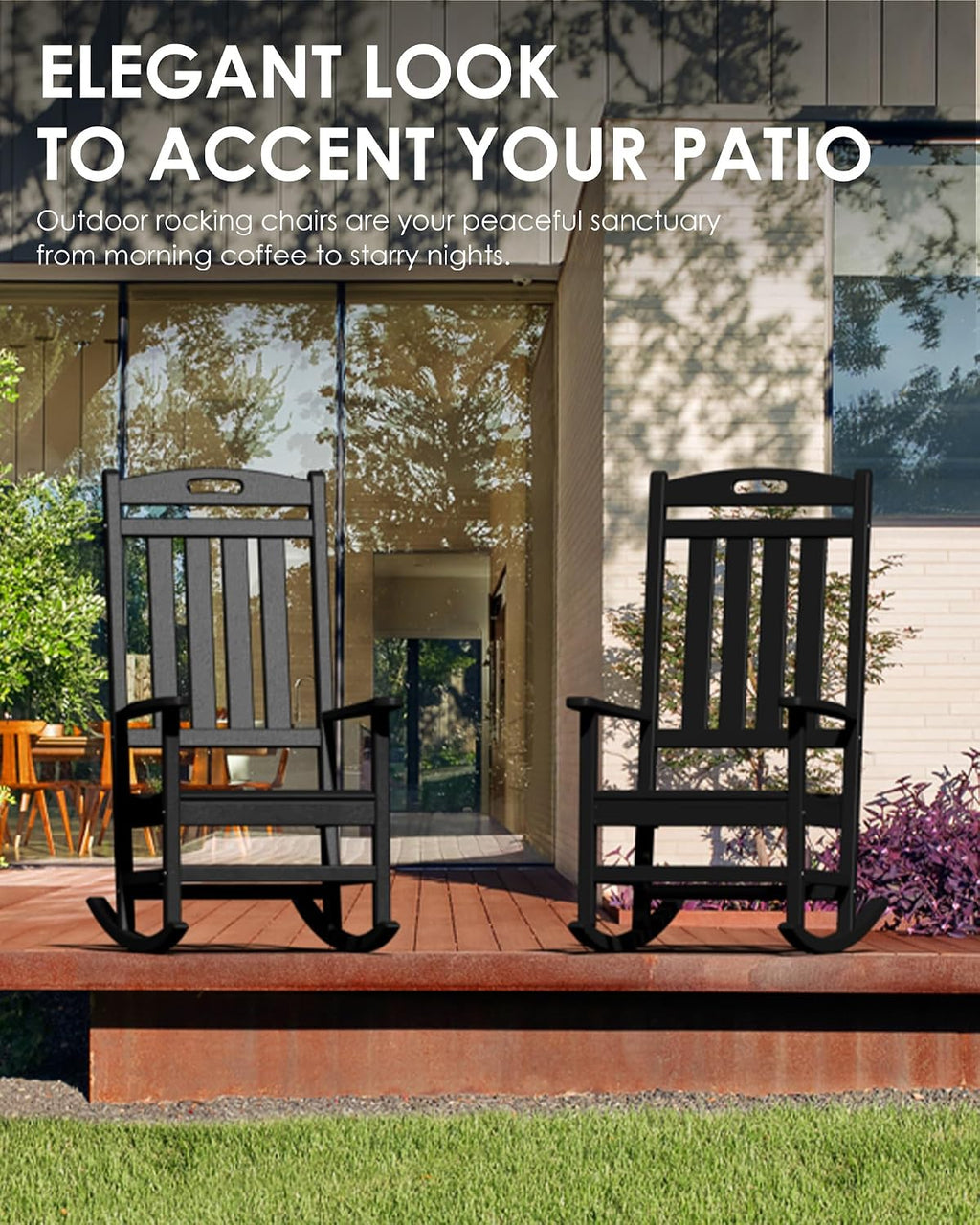 Outdoor Rocking Chair, All-Weather Resistant Poly Lumber Rocker Chair Outdoor, High Back Plastic Patio Rocking Chairs for Outside Porch Rocker Garden Lawn, Black