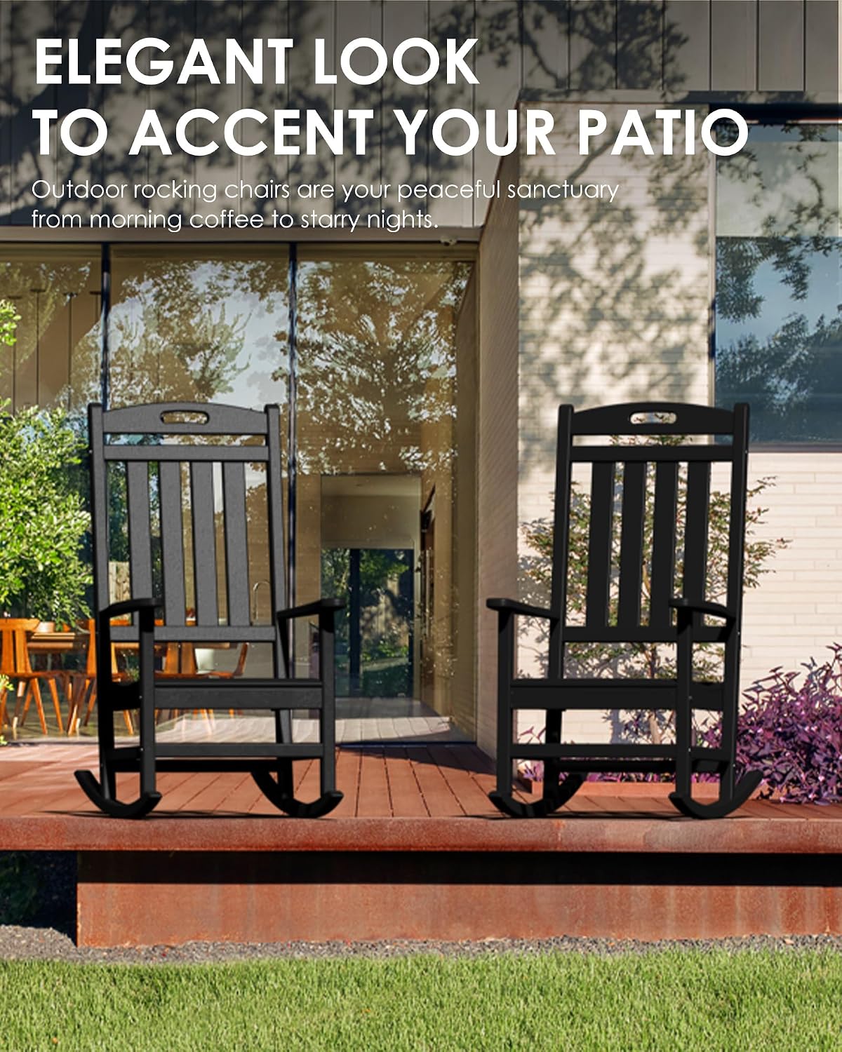 Outdoor Rocking Chair, All-Weather Resistant Poly Lumber Rocker Chair Outdoor, High Back Plastic Patio Rocking Chairs for Outside Porch Rocker Garden Lawn, Black